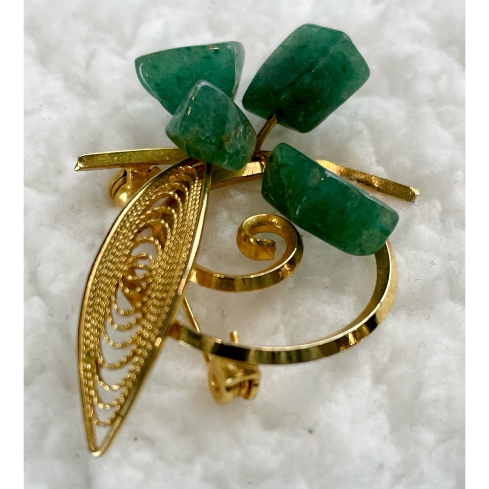 (VTG) Gold/Jade Clover and Leaf Brooch - Picture 5 of 10